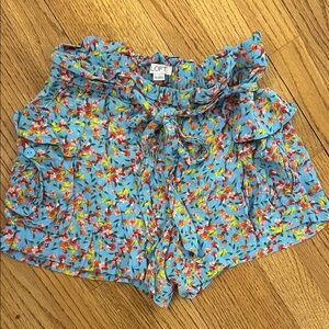 LOFT Blue Floral Print Ruffle Shorts